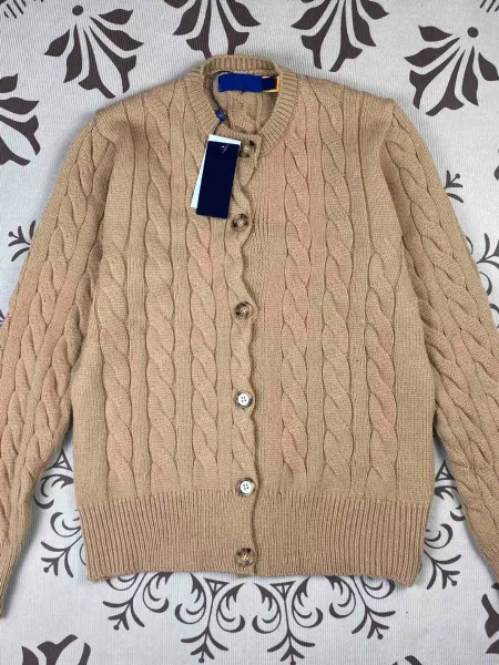 Design Cable Knit Cardigan Beige Wool Blend Cardigan - 14