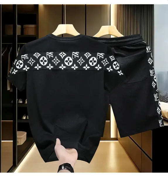 Louis Vuitton Monogram Print T-Shirt and Shorts Set Black - 5