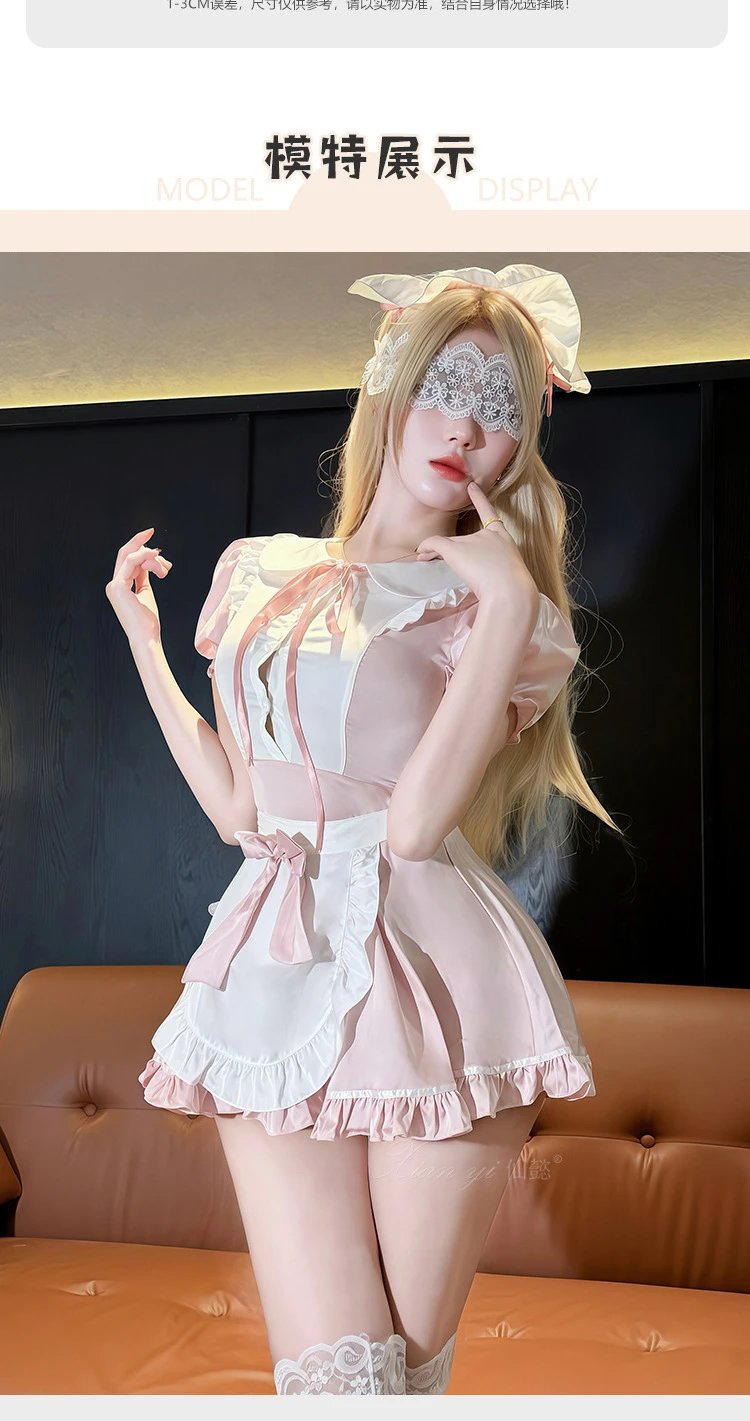 Design Sweetheart MAid #582 Red Maid Dress Set with Hair Accessory and Lace Stockings Dress - 8