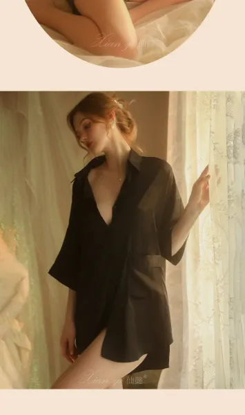 Design Sling Vest Suit Black Sleepwear Set - 20