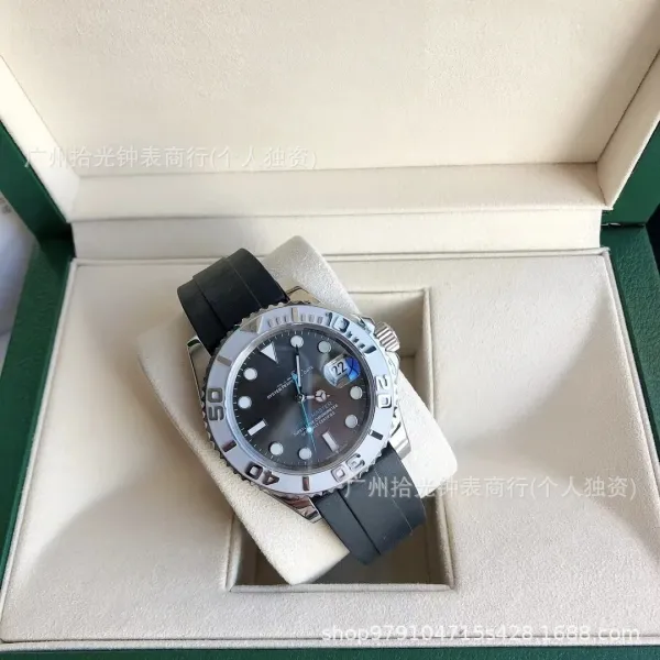 Rolex Yacht-Master 40 Gray Dial Black Rubber Strap Watch Watches - 1