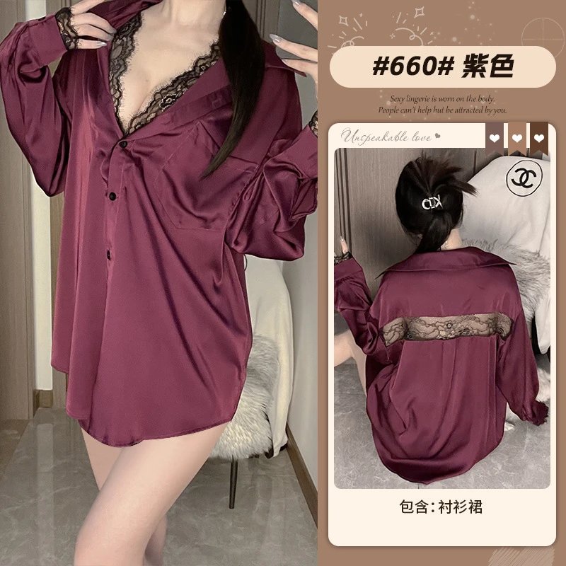 Design Silk Shirt Dress Purple Sleepwear