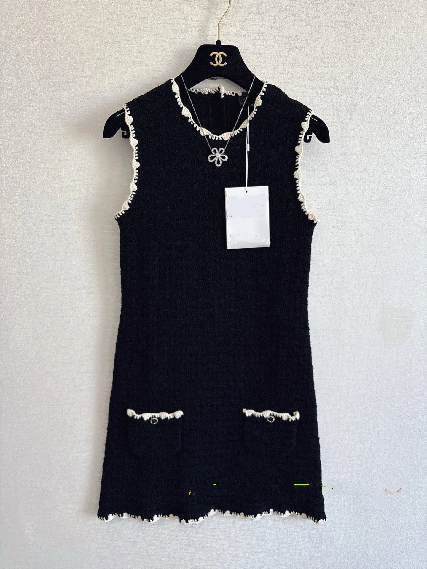 Chanel Knit Sleeveless Dress with Crochet Trim Black