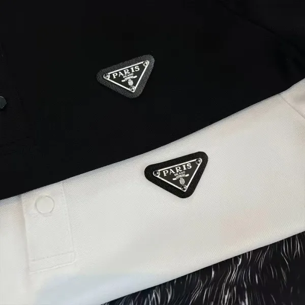 Prada Triangle Logo Polo Shirt White and Black - 12