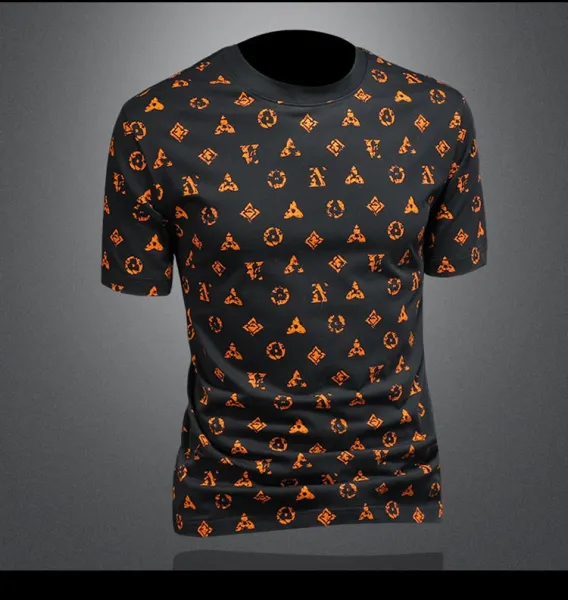 Design All-Over Print Orange Geometric Pattern Gray T-Shirt - 7
