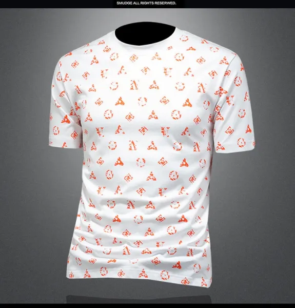 Design All-Over Print Orange Geometric Pattern Gray T-Shirt - 13