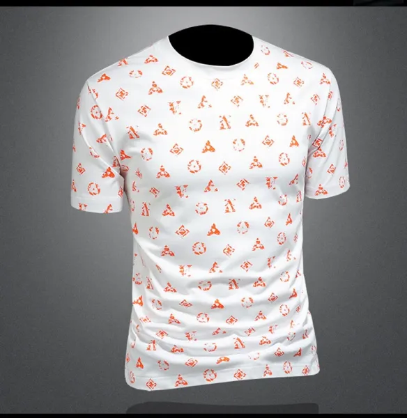 Design All-Over Print Orange Geometric Pattern Gray T-Shirt - 14