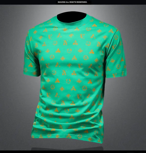 Design All-Over Print Orange Geometric Pattern Gray T-Shirt - 17