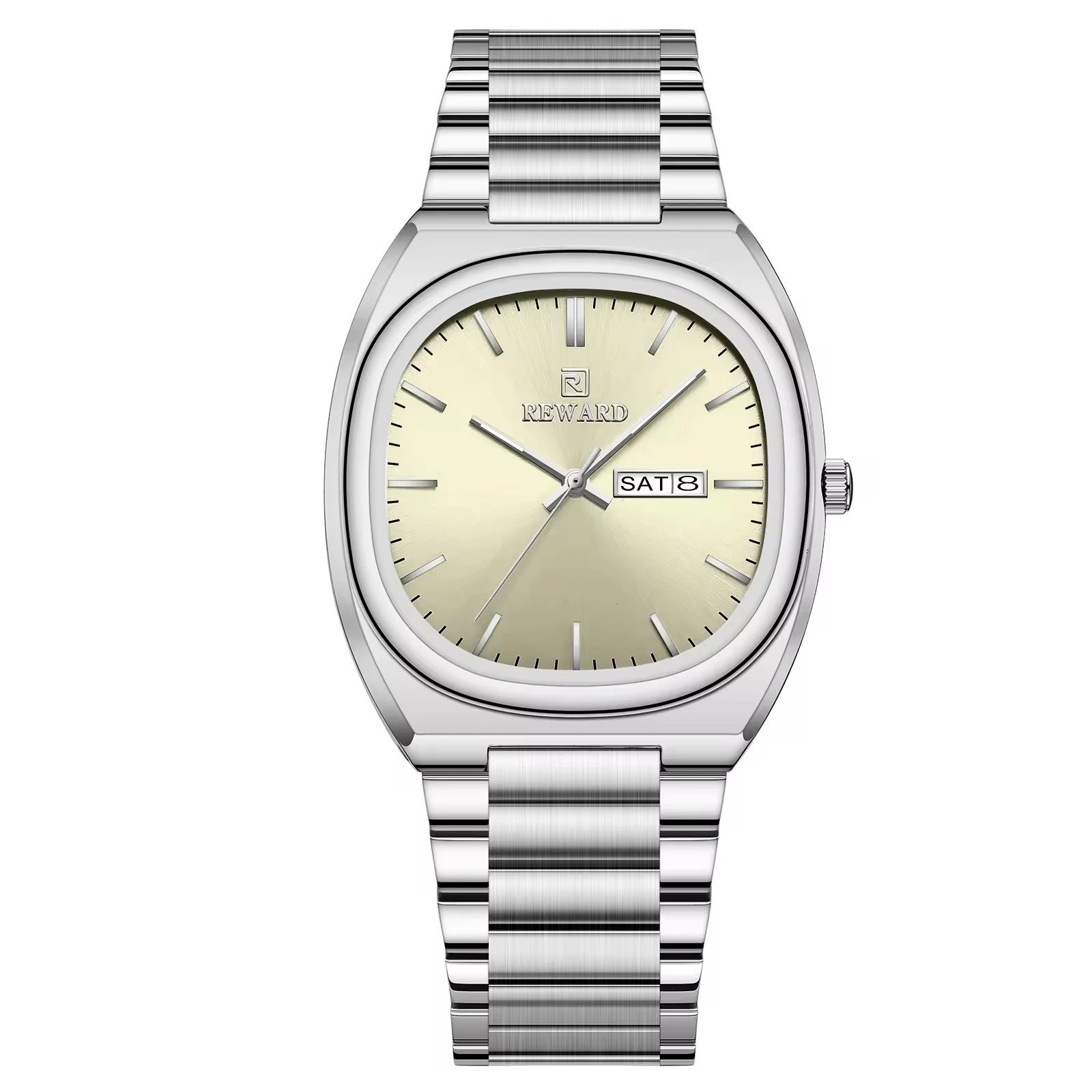 Design Reward Oval Chrono Cream Dial Stainless Steel Watch Watches - 1