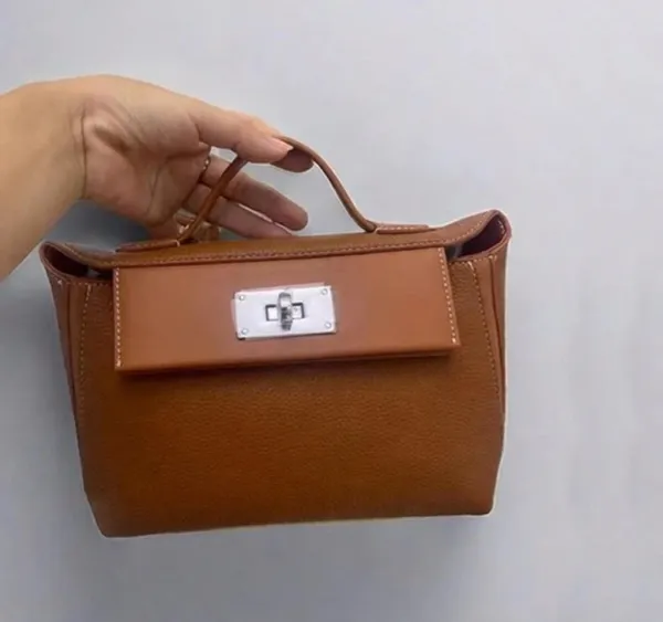 Design Mini Top-Handle Satchel Bag in Cognac Leather Handbags - 1