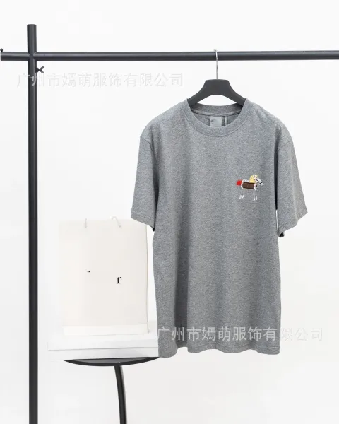Design Embroidered Cartoon Horse Gray T-Shirt - 1