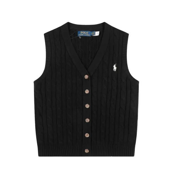 Polo Ralph Lauren Cable Knit V-Neck Vest Black - 1