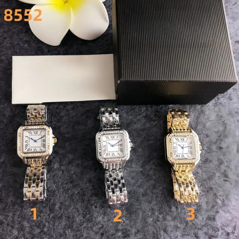 Design Square Dial Crystal-Embellished Gold Watch Watches - 4