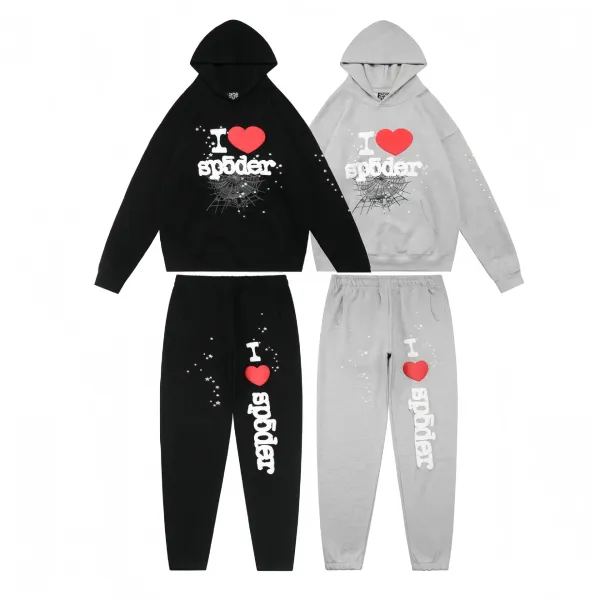 Spider I Love Spider Graphic Hoodie and Sweatpants Set Gray - 3