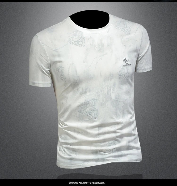 Design Marble Print Embossed T-Shirt White - 10