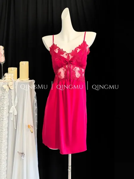 Design QINGMU Lace-Embroidered Sheer Robe Set in Light Blue Sleepwear - 31
