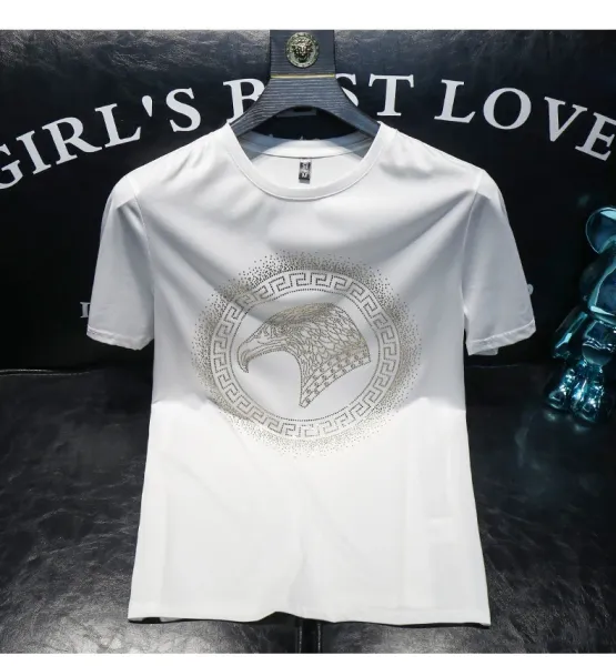 Versace Medusa Eagle Crystal Embellished Royal Blue T-Shirt - 10