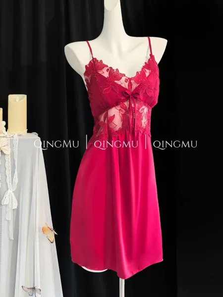 Design QINGMU Lace-Embroidered Sheer Robe Set in Light Blue Sleepwear - 32