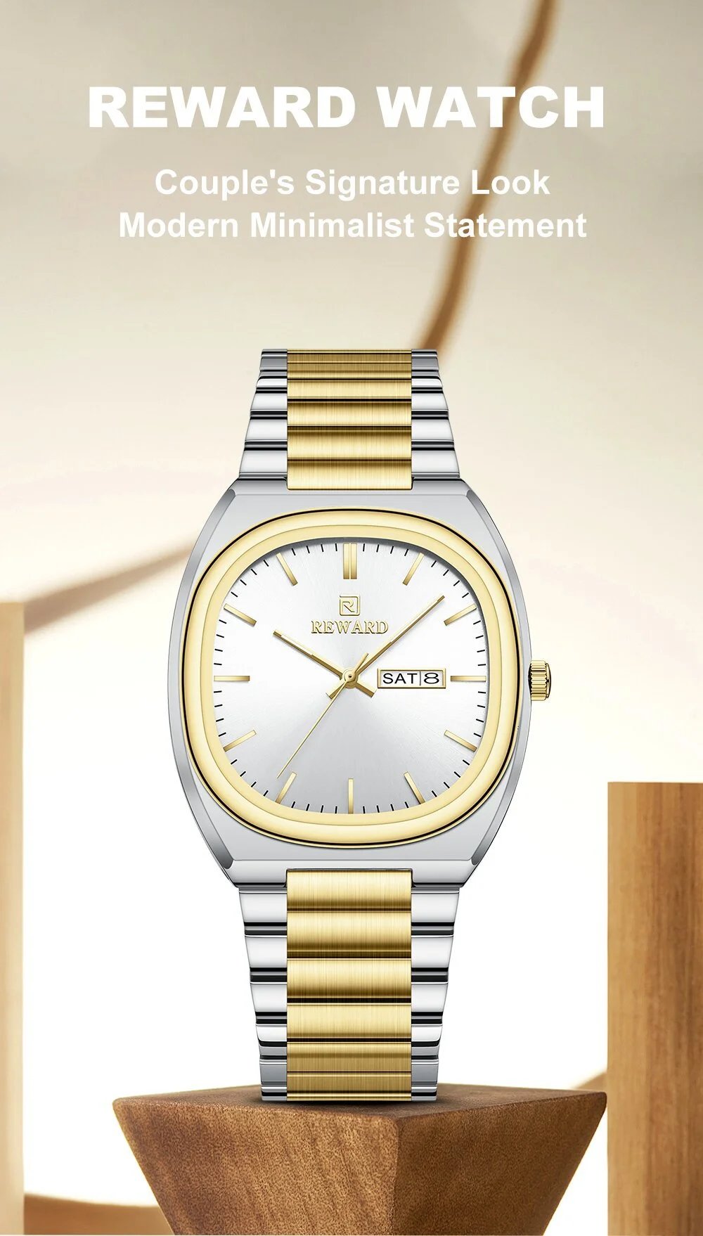 Design Reward Classic Oval Silver Watch with Champagne Dial Watches - 3