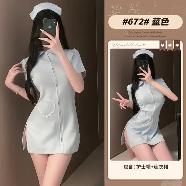 Design Nurse Costume Set Blue Dress - 1