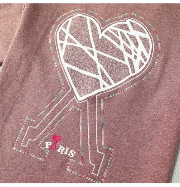 Design Paris Heart Embroidered Crewneck T-Shirt Mauve - 10