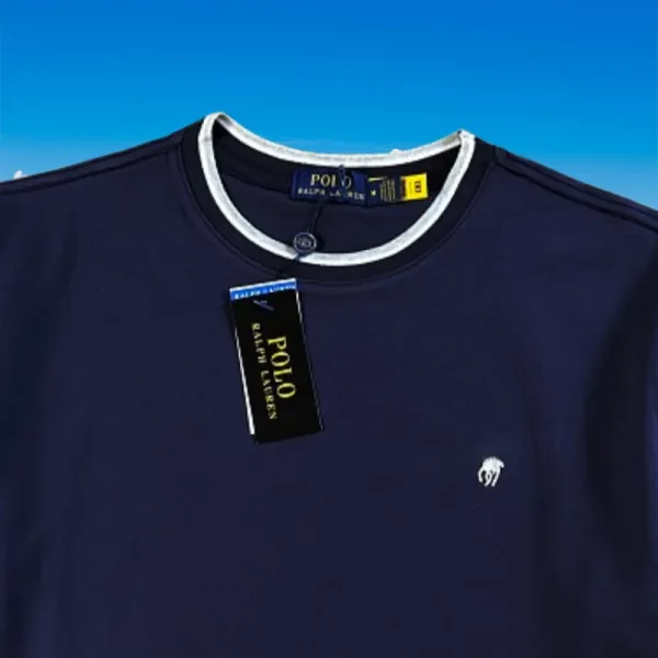 Design Classic Crew Neck T-Shirt Navy with Contrast Trim - 11