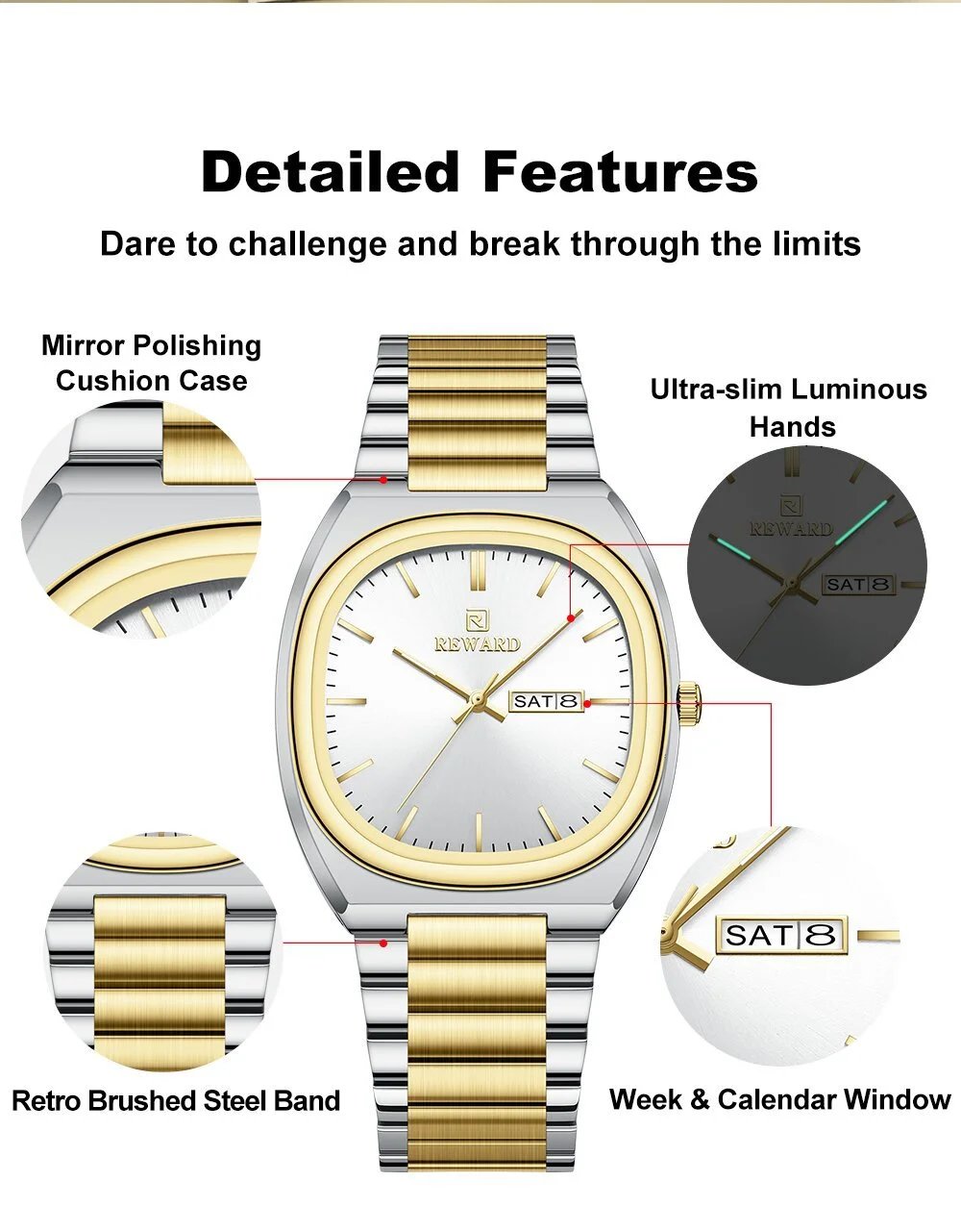 Design Reward Classic Oval Silver Watch with Champagne Dial Watches - 8