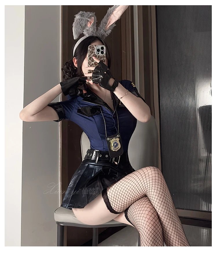 Design Police Bunny Costume Set Blue + Black - 9