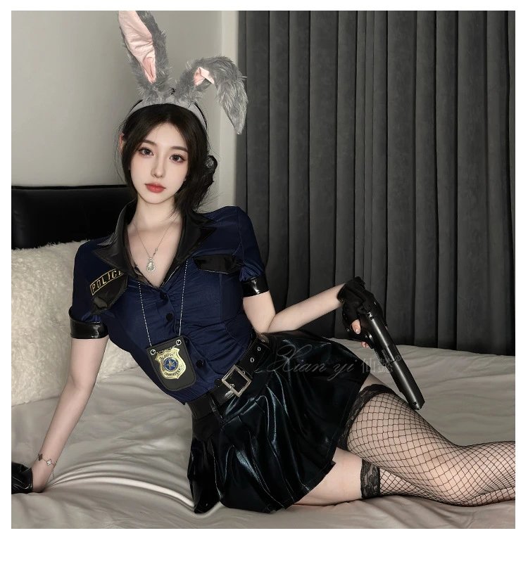 Design Police Bunny Costume Set Blue + Black - 10