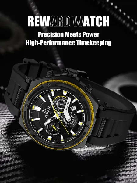 Design Reward VIP Chronograph Black with Yellow Accents Watch Watches - 3