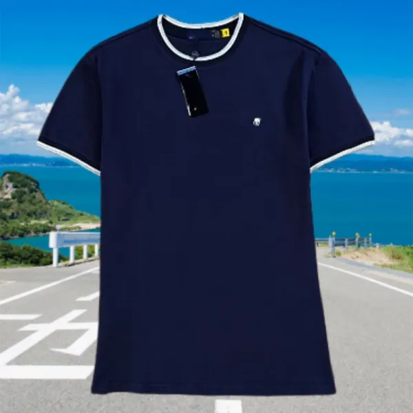 Design Classic Crew Neck T-Shirt Navy with Contrast Trim - 15