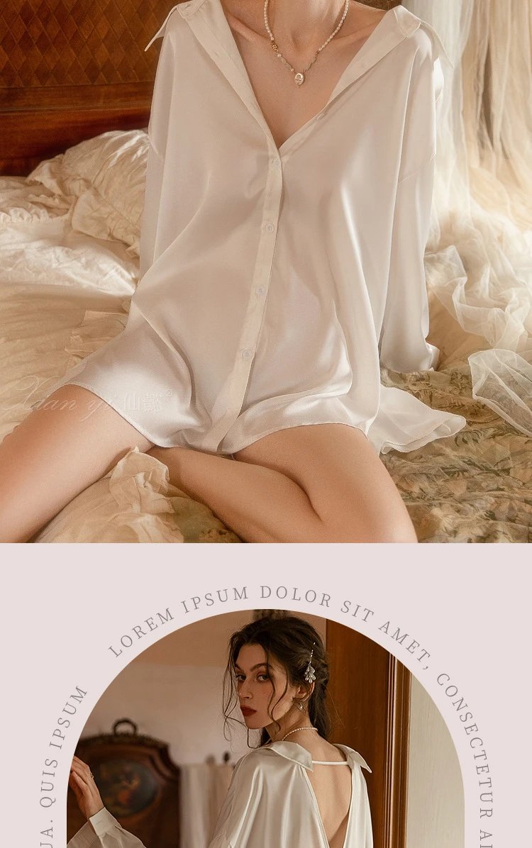 Design Pure Desire Romantic Bow-Knot Shirt Dress White Sleepwear - 12