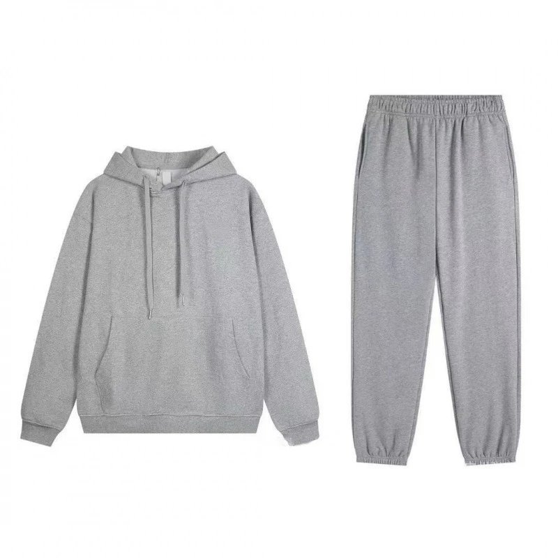 Design Minimalist Gray Sweat Set: Half-Zip Pullover, Hoodie, Crewneck Top & Wide-Leg Sweatpants - 6