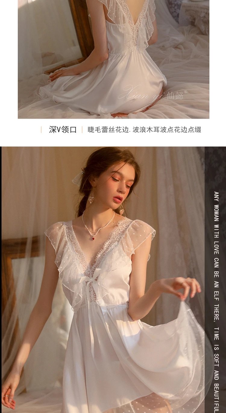 Design Lace-Trimmed Satin Sleepwear Set Black - 13