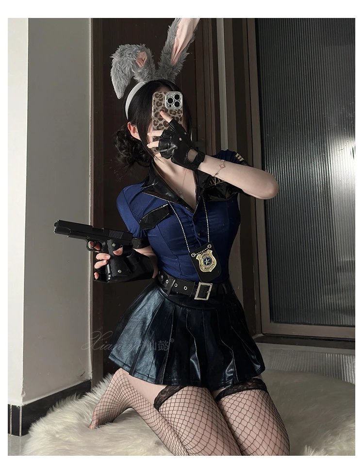 Design Police Bunny Costume Set Blue + Black - 7