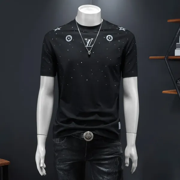 Design LV-Inspired Starry Night Graphic T-Shirt Black T-Shirts - 1