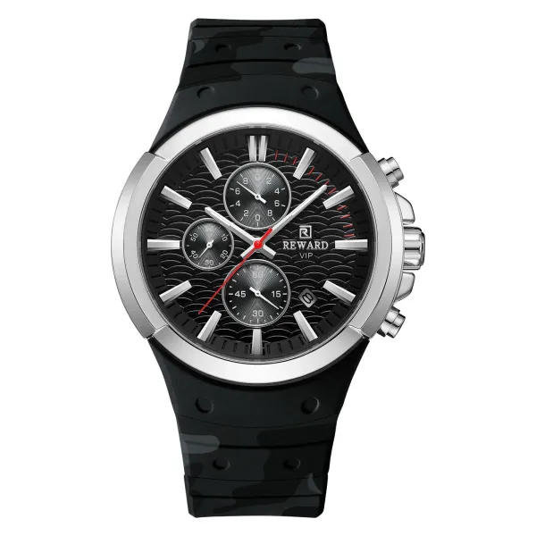Design Reward VIP Chronograph Black Camo Rubber Strap Watch Watches - 1