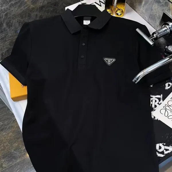 Prada Triangle Logo Polo Shirt White and Black - 8