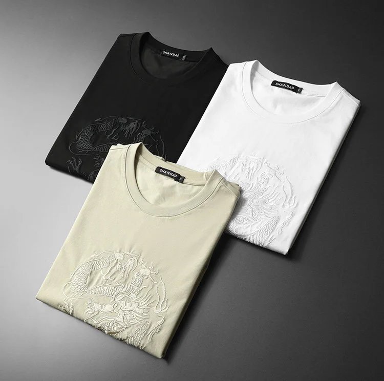 Design Shanbao Embroidered Dragon T-Shirt Beige T-Shirts - 2