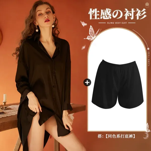 Design Sling Vest Suit Black Sleepwear Set - 1