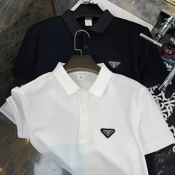 Prada Triangle Logo Polo Shirt White and Black - 16