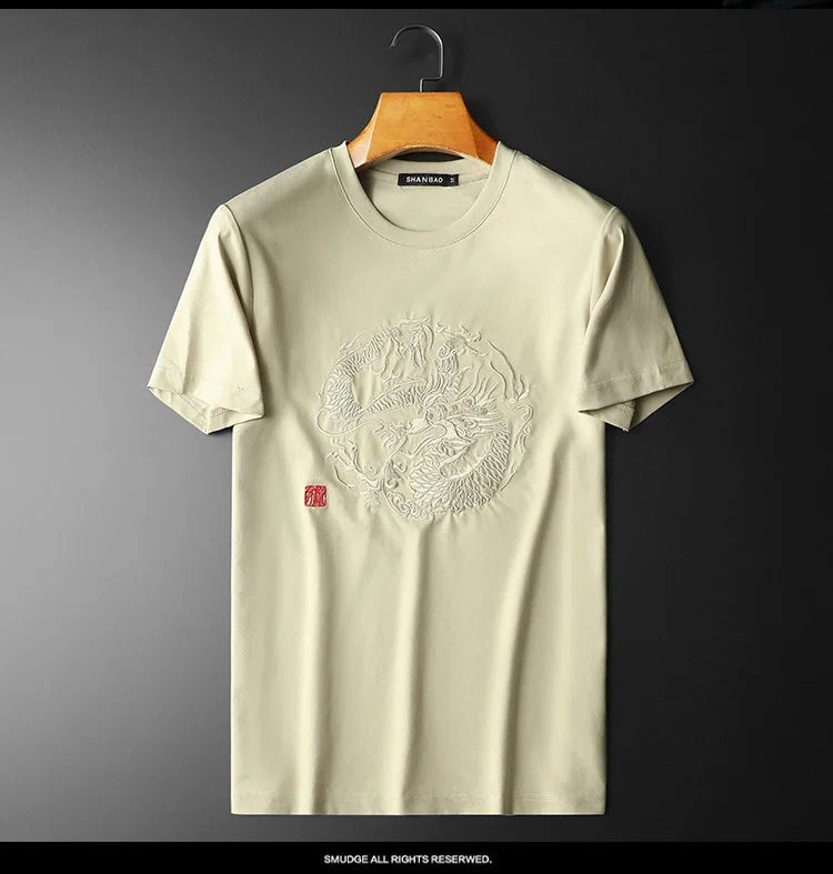 Design Shanbao Embroidered Dragon T-Shirt Beige T-Shirts - 13