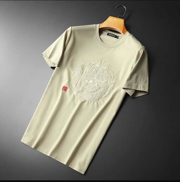 Design Shanbao Embroidered Dragon T-Shirt Beige T-Shirts - 14