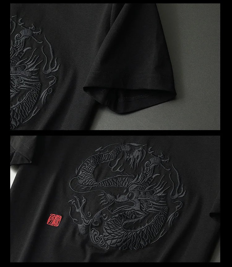 Design Shanbao Embroidered Dragon T-Shirt Beige T-Shirts - 17
