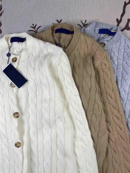 Design Cable Knit Cardigan Beige Wool Blend Cardigan - 16