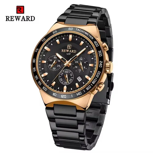Design Reward VIP Chronograph Black and Gold Stainless Steel Watch Watches - 1