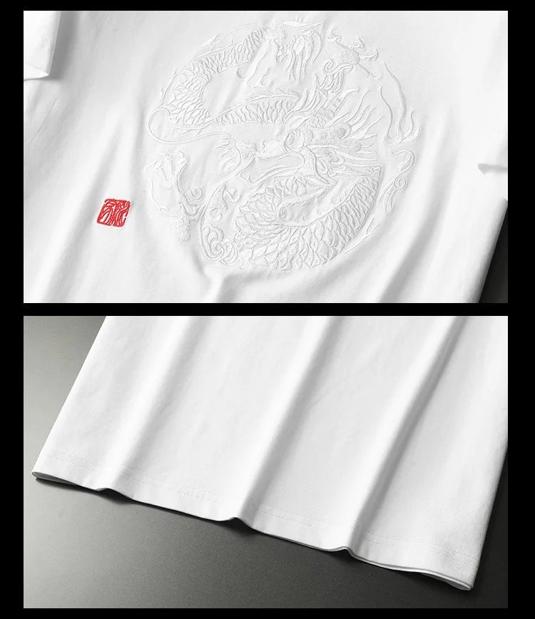 Design Shanbao Embroidered Dragon T-Shirt Beige T-Shirts - 21