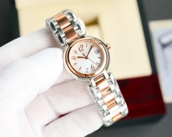 Design Two-Tone Rose Gold and Silver Quartz Watch with Mother-of-Pearl Dial Watches - 1
