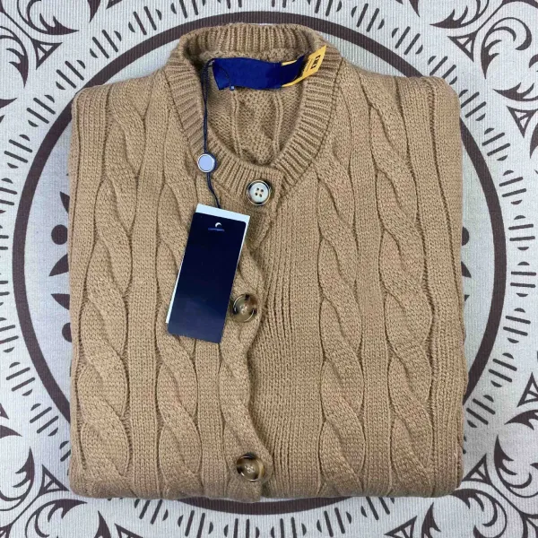 Design Cable Knit Cardigan Beige Wool Blend Cardigan - 1