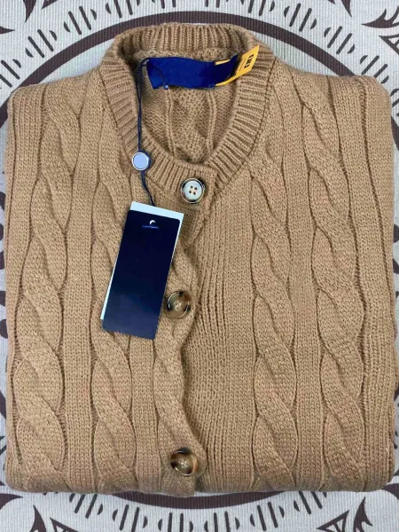 Design Cable Knit Cardigan Beige Wool Blend Cardigan - 10